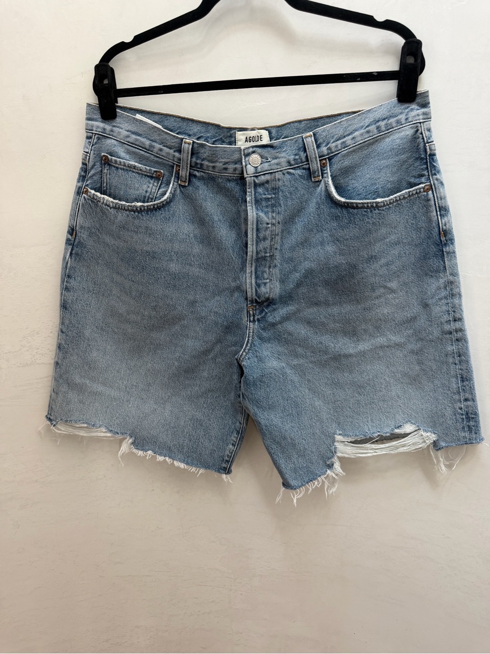 Agolde Light Blue Raw-Hem Denim Shorts